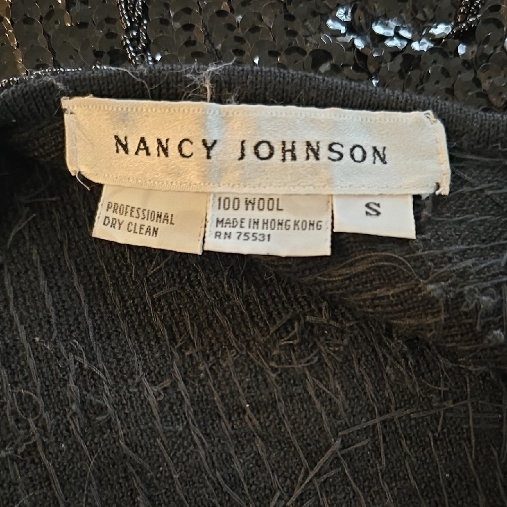 Vintage Nancy Johnson Black 100% Wool Beaded Dress Size Small